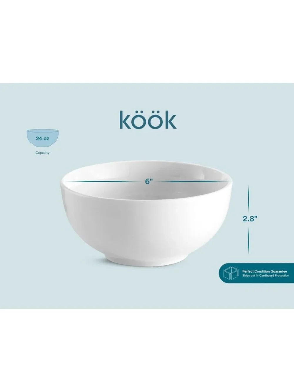 Set of 6 Deep Ceramic Soup Bowls - Microwave & Dishwasher Safe, 24 oz, White